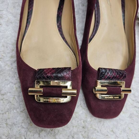 Michael Kors Gloria Burgundy Suede Leather Square Toe Ballet Flats‎ sz 7.5 - Picture 4 of 7